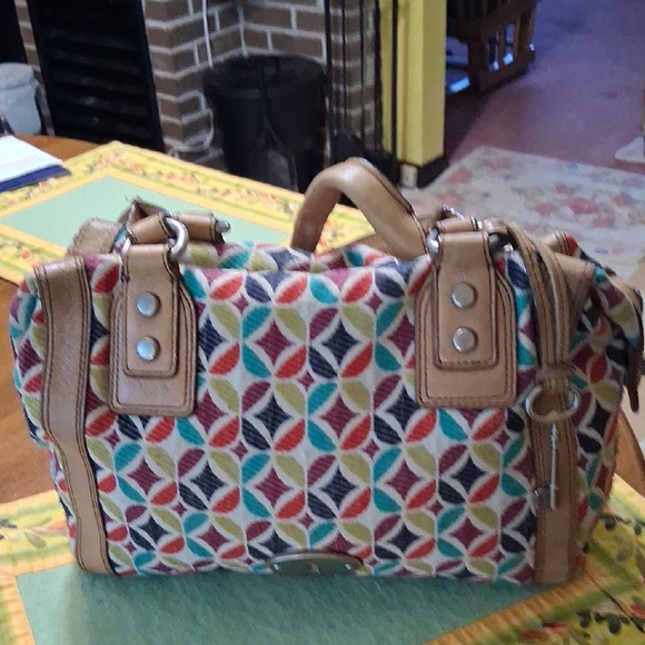 Fossil Multicolor Leaf Pattern Satchel - Picture 1 of 10
